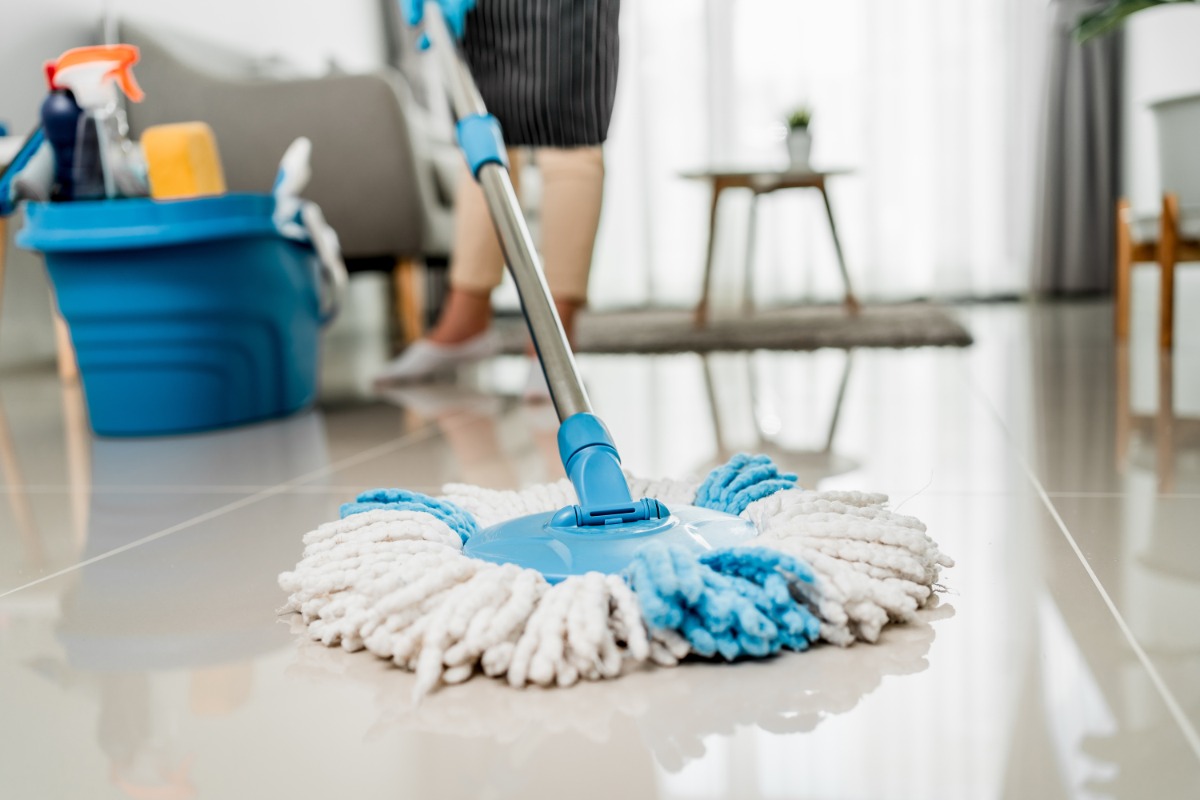 Eco-friendly cleaning supplies and fresh towels